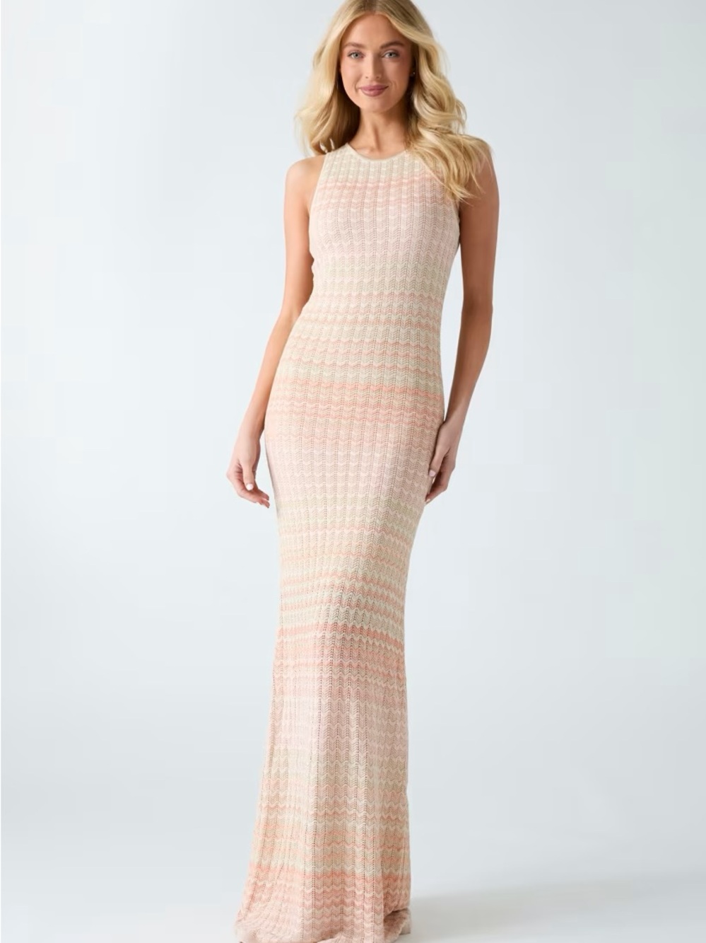 GUESS Sleeveless Rosalyn Long Knit Sweater Maxi Dress in Blush Pink and Cream